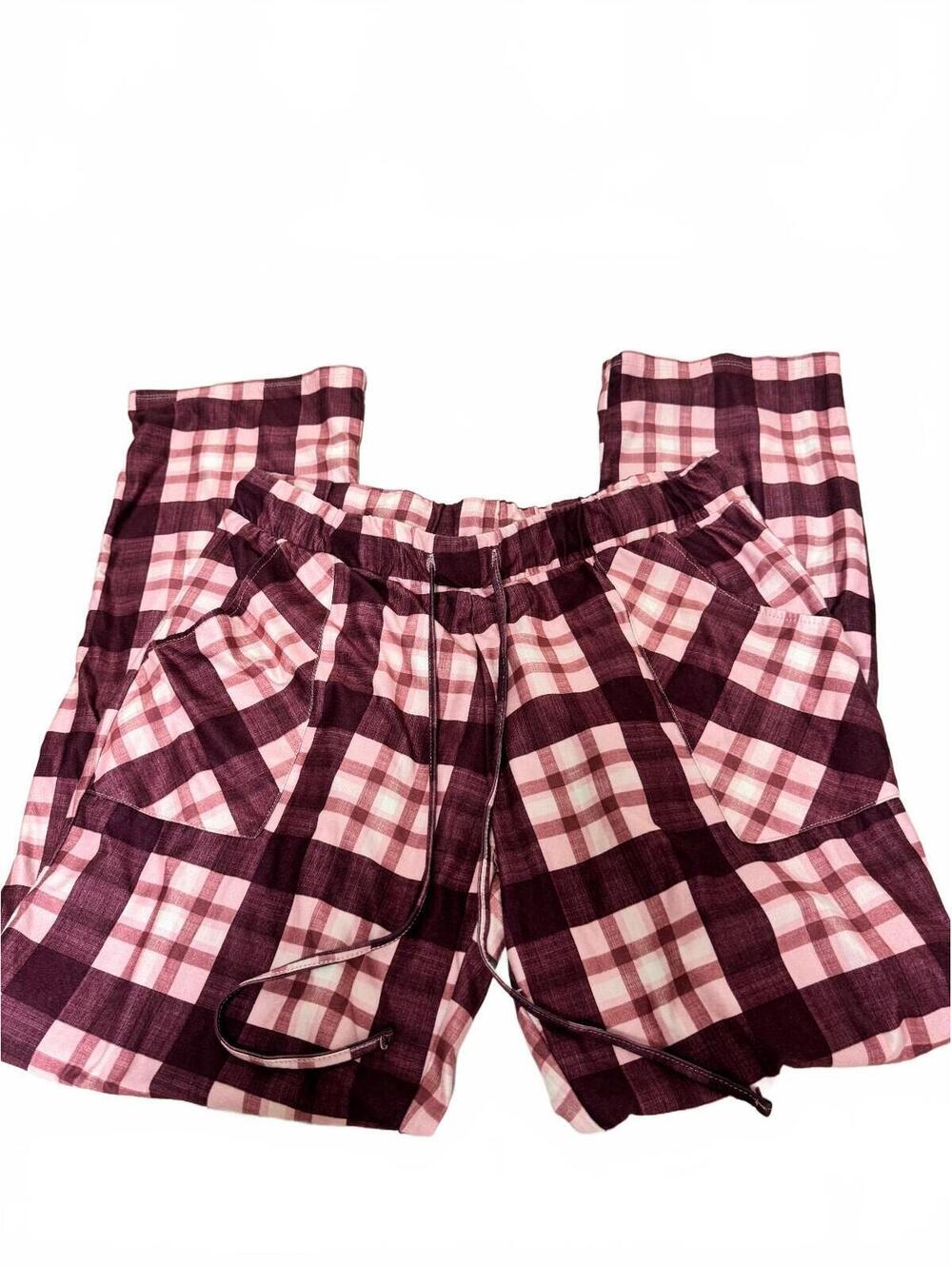 Lucky Brand Pajama Pants Size Medium Plaid Drawstring Elastic Waist Burgundy
